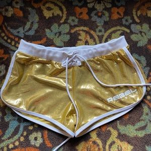 Rebel Athletic gold metallic shorts